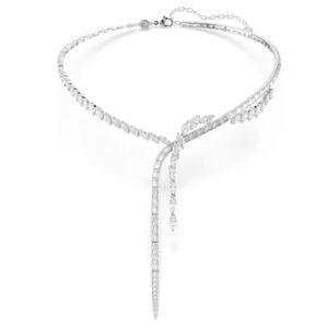 Mesmera Y necklace Mixed cuts, White, Rhodium plated