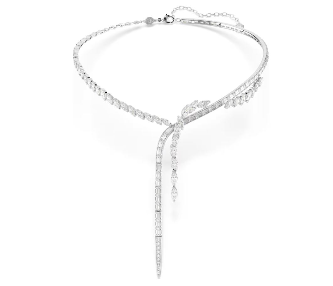 Mesmera Y necklace Mixed cuts, White, Rhodium plated