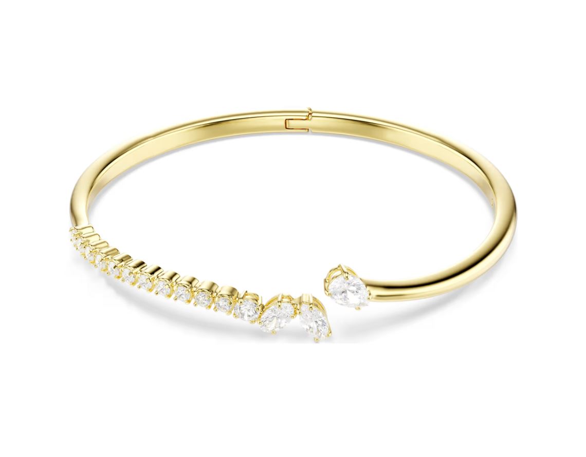 Mesmera bangle Mixed cuts, White, 18K gold finish (M)
