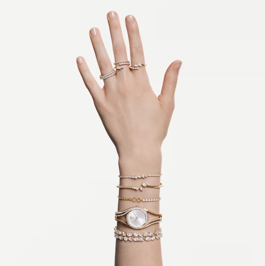 Mesmera bangle Mixed cuts, White, 18K gold finish (M) - Image 3