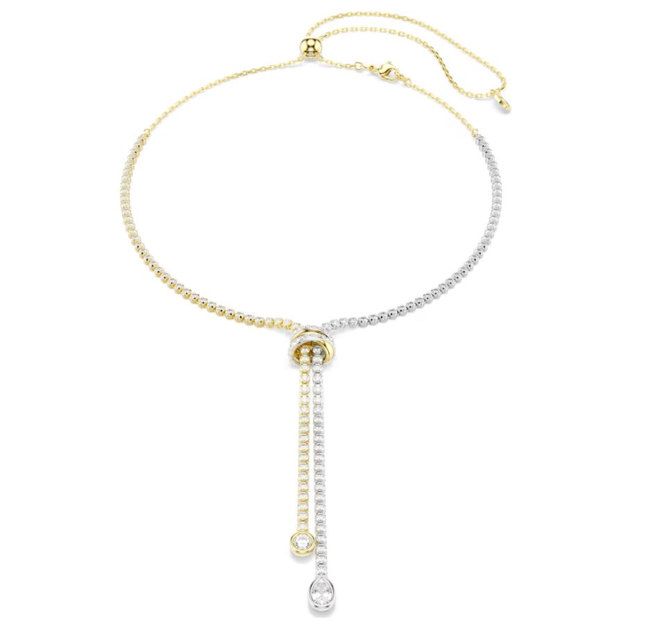 Hyperbola Y necklace Round cut, Knot, White, Mixed metal finish