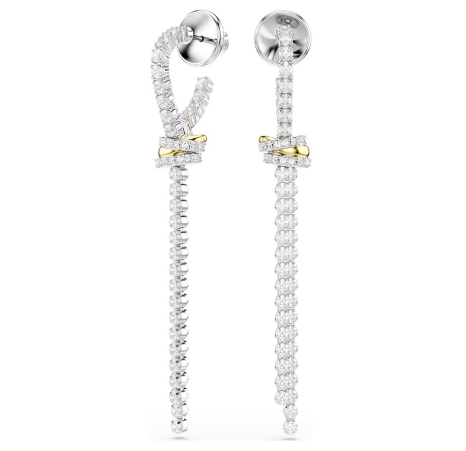 Hyperbola drop earrings Round cut, Knot, White, Mixed metal finish