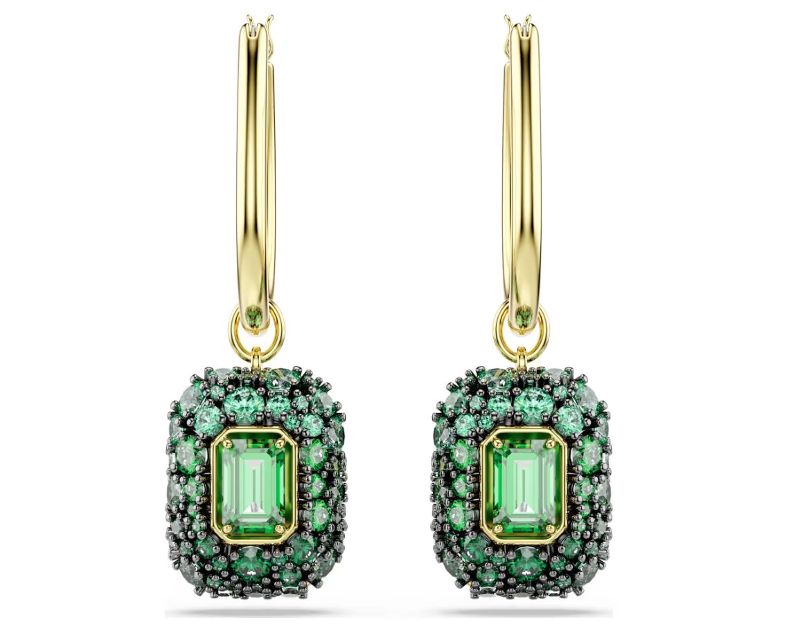 Sublima drop earrings Octagon cut, Green, 18K gold finish