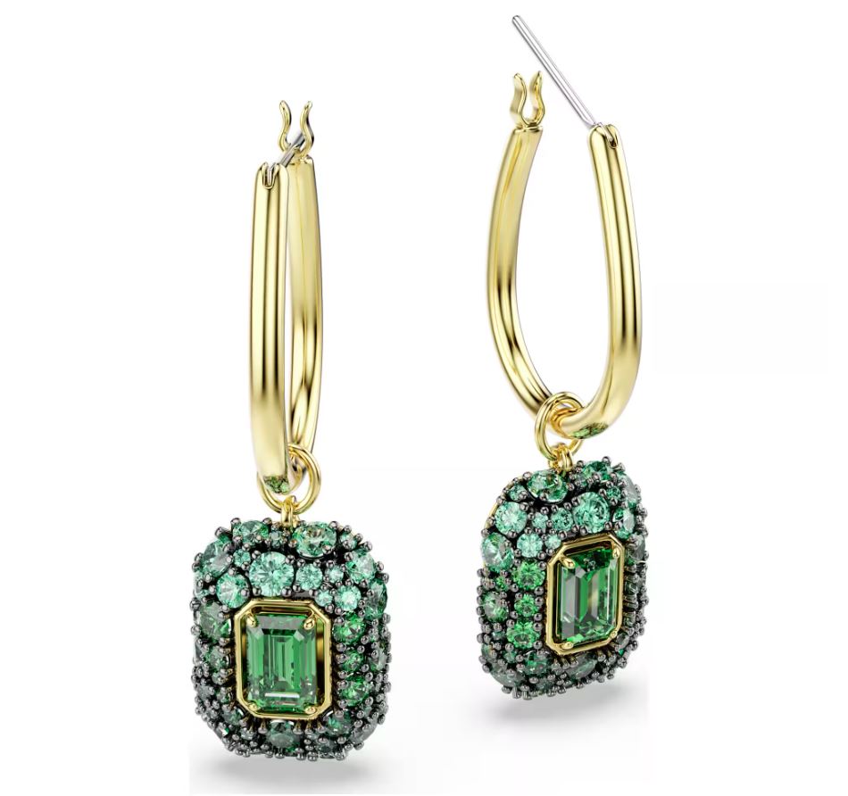 Sublima drop earrings Octagon cut, Green, 18K gold finish - Image 2