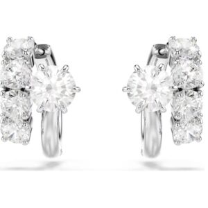 Matrix hoop earrings Round cut, White, Rhodium plated