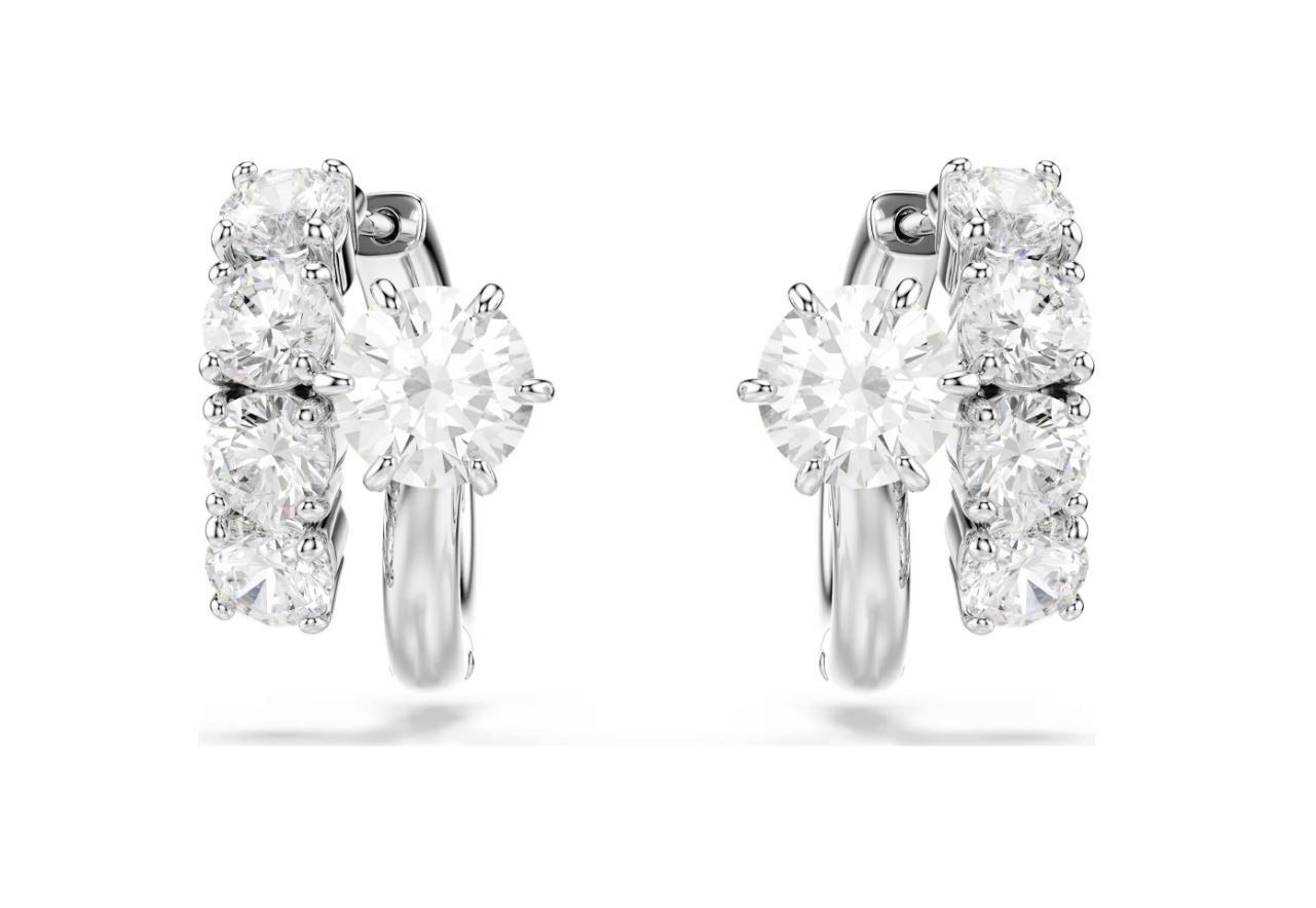 Matrix hoop earrings Round cut, White, Rhodium plated