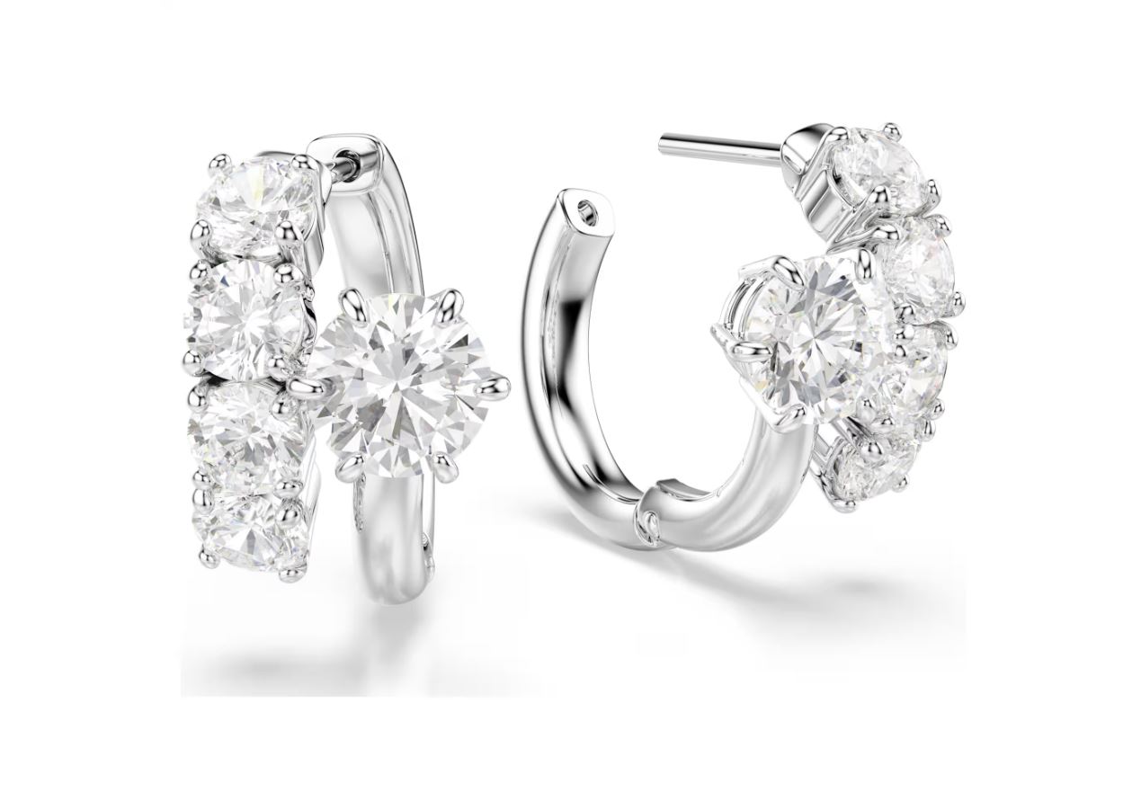 Matrix hoop earrings Round cut, White, Rhodium plated - Image 2