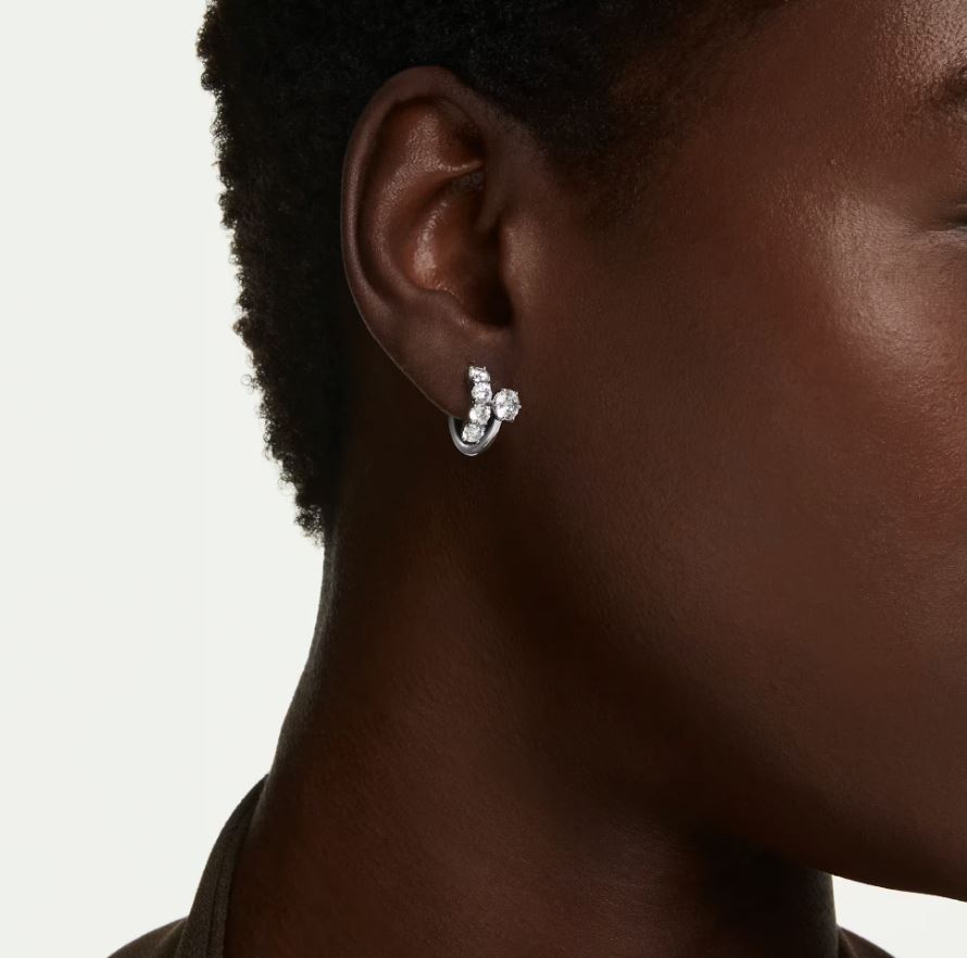Matrix hoop earrings Round cut, White, Rhodium plated - Image 3