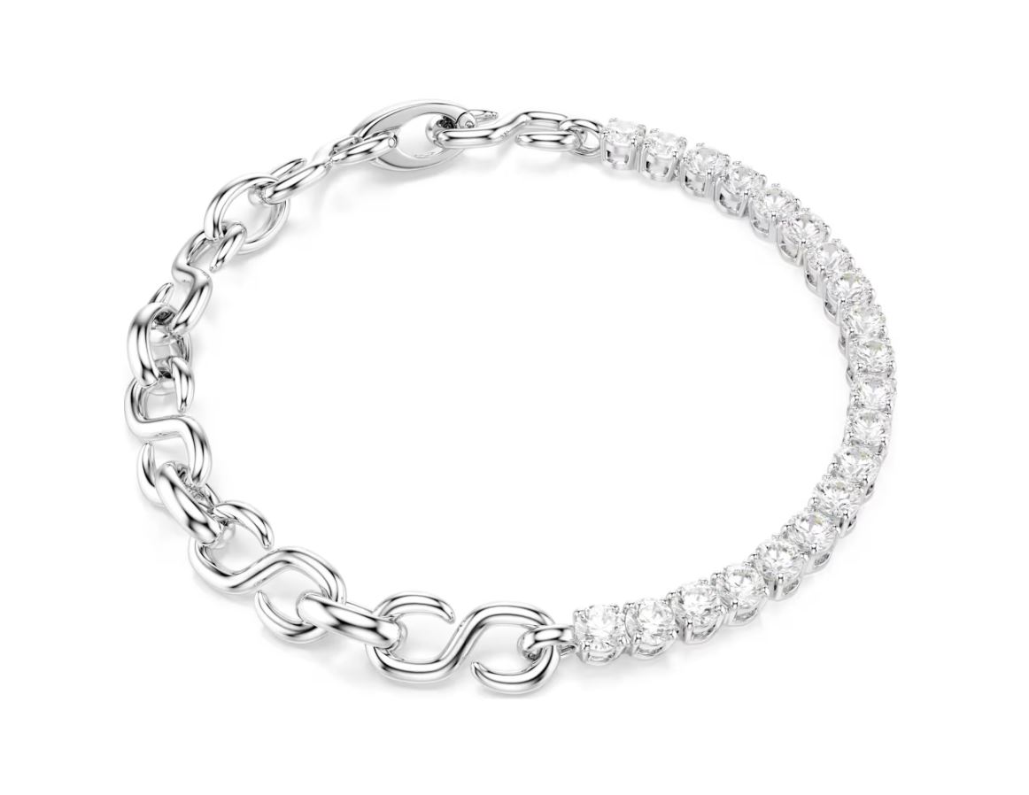 Matrix bracelet Round cut, White, Rhodium plated (M)