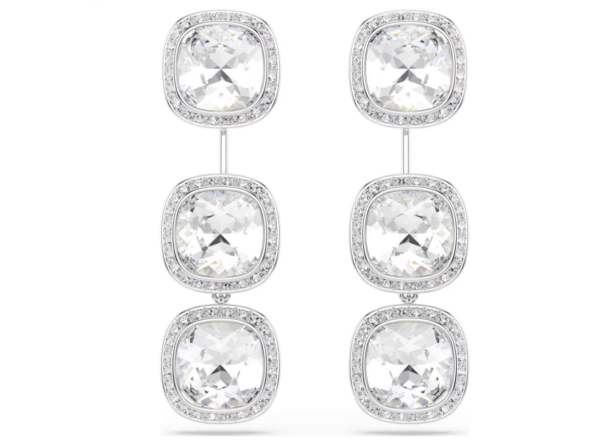 Una Angelic earrings Cushion cut, White, Rhodium plated