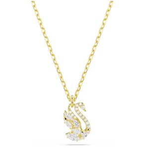 Swan pendant Mixed cuts, Swan, White, 18K gold finish