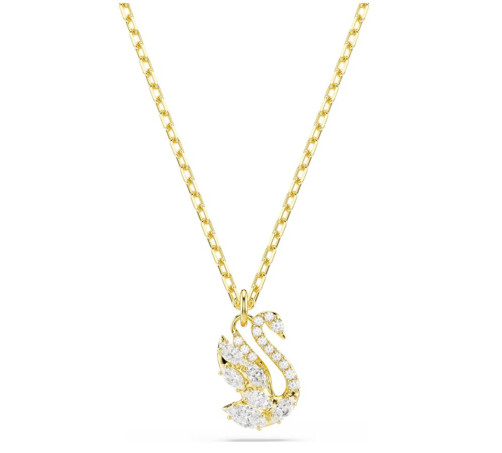 Swan pendant Mixed cuts, Swan, White, 18K gold finish