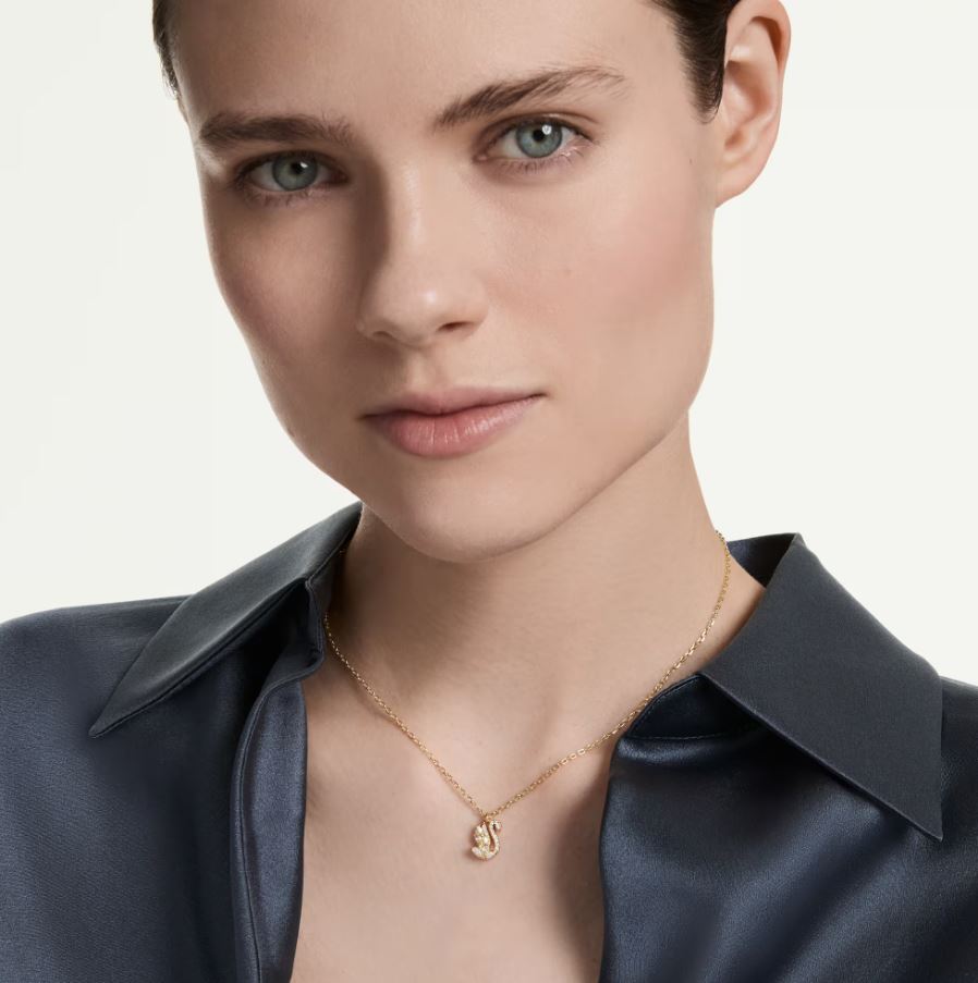 Swan pendant Mixed cuts, Swan, White, 18K gold finish - Image 3