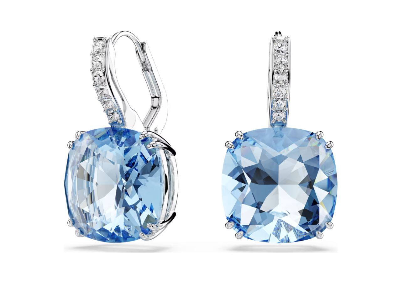 Millenia drop earrings Cushion cut, Blue, Rhodium plated - Image 2