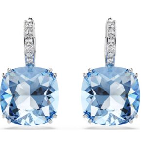 Millenia drop earrings Cushion cut, Blue, Rhodium plated