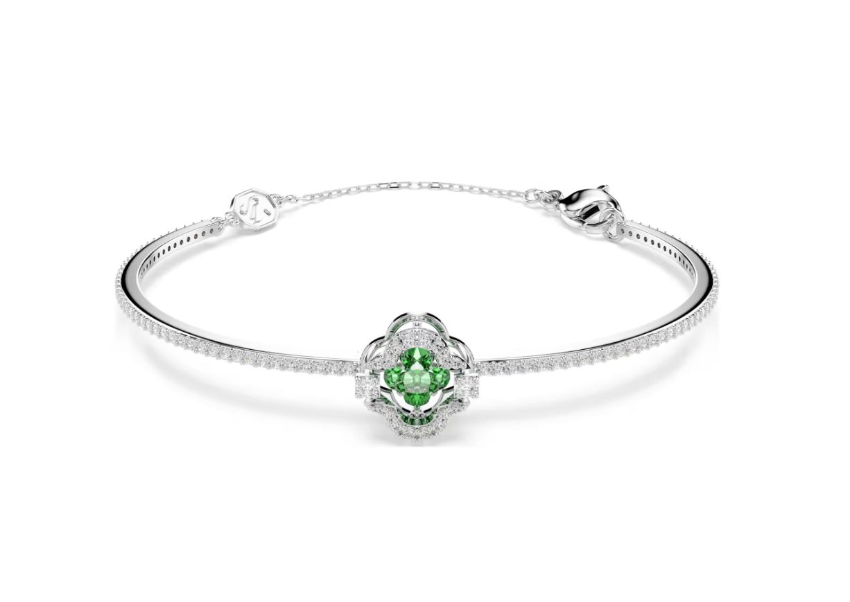 Una Angelic bangle Mixed cuts, Green, Rhodium plated (M)