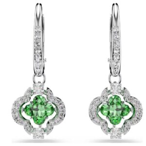 Una Angelic drop earrings Mixed cuts, Green, Rhodium plated