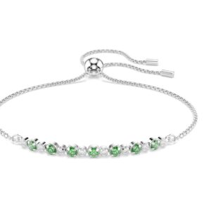 Matrix bracelet Round cut, Green, Rhodium plated (M)