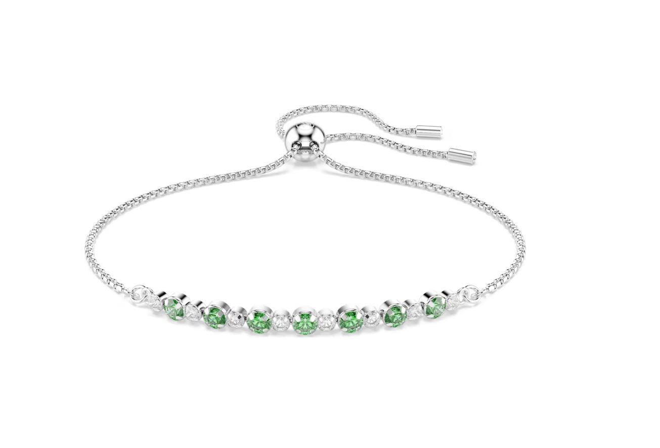 Matrix bracelet Round cut, Green, Rhodium plated (M)