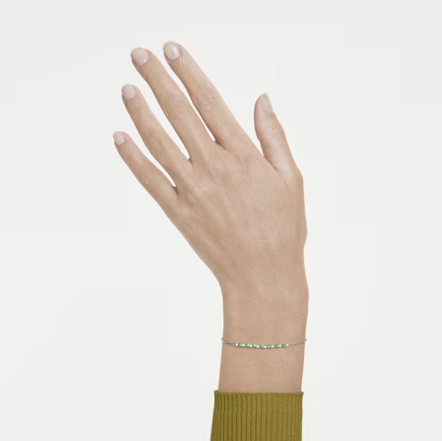 Matrix bracelet Round cut, Green, Rhodium plated (M) - Image 2