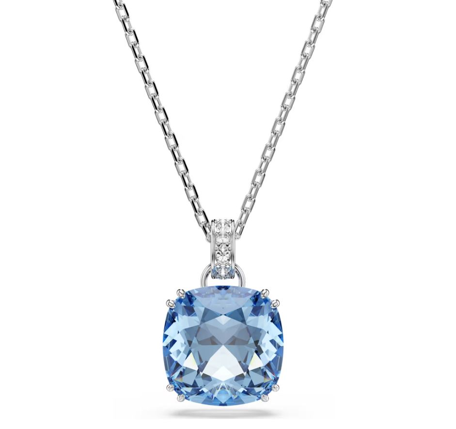 Millenia pendant Cushion cut, Blue, Rhodium plated