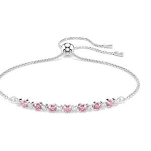 Matrix bracelet Round cut, Pink, Rhodium plated (M)