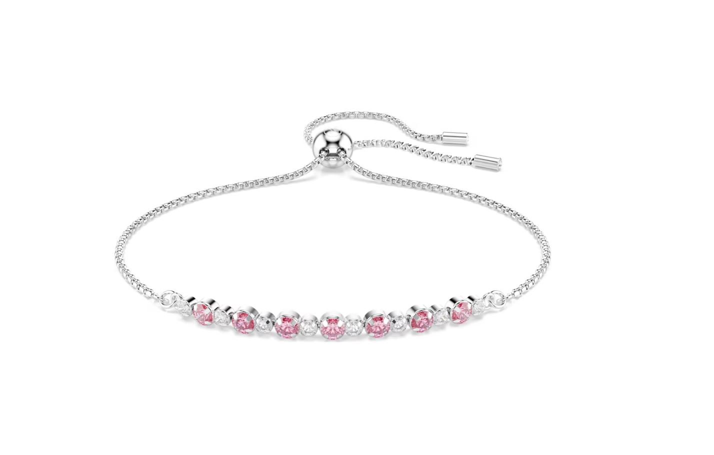 Matrix bracelet Round cut, Pink, Rhodium plated (M)