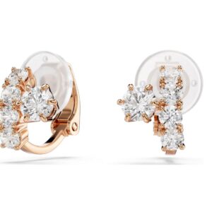 Matrix clip earrings Round cut, White, 18K rose gold finish