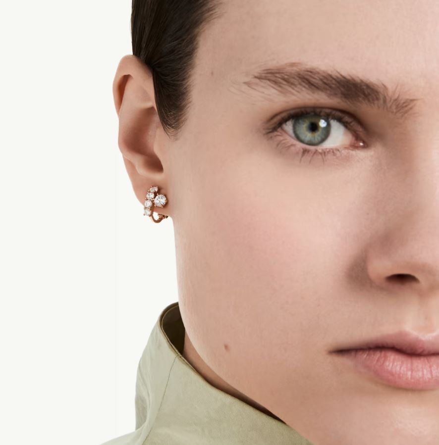 Matrix clip earrings Round cut, White, 18K rose gold finish - Image 3