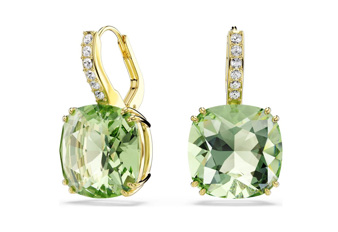 Millenia drop earrings Cushion cut, Green, 18K gold finish - Image 2
