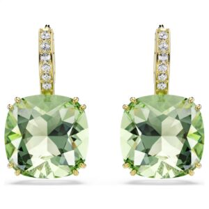 Millenia drop earrings Cushion cut, Green, 18K gold finish
