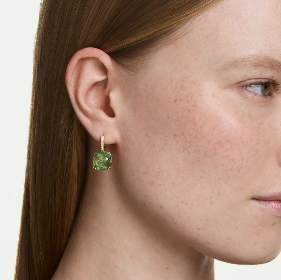 Millenia drop earrings Cushion cut, Green, 18K gold finish - Image 3