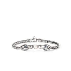 Naga Bracelet, Sterling Silver, Pearl, Blue Sapphire, 3.5MM
