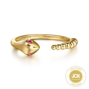 Preorder – Stackable Open Ring Snake 14K Yellow Gold Ruby