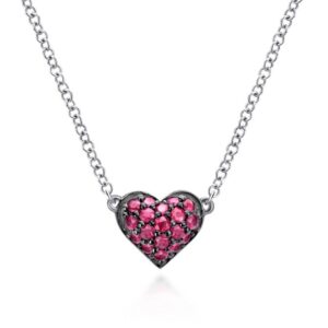 Preorder – 925 Sterling Silver Ruby Pave Heart Pendant Necklace