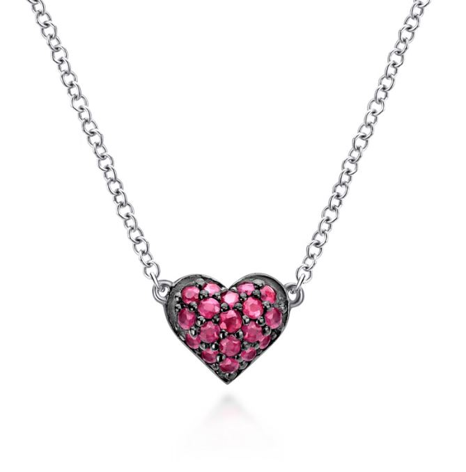 Preorder – 925 Sterling Silver Ruby Pave Heart Pendant Necklace