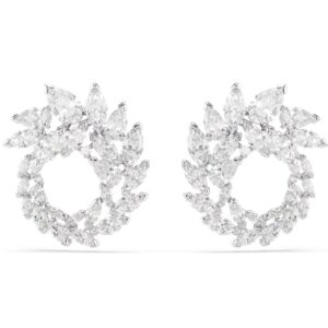 Mesmera hoop earrings Marquise cut, White, Rhodium plated