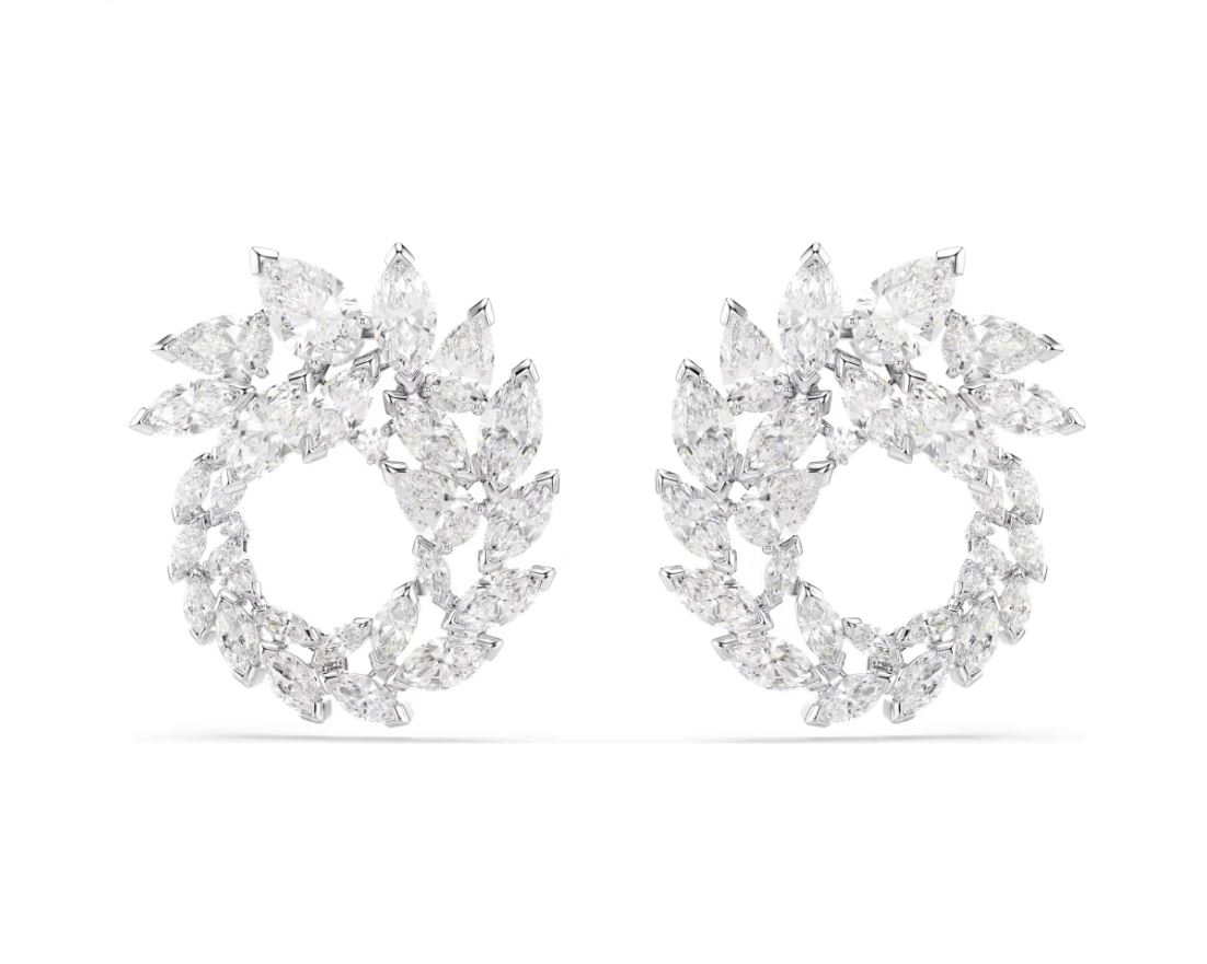 Mesmera hoop earrings Marquise cut, White, Rhodium plated