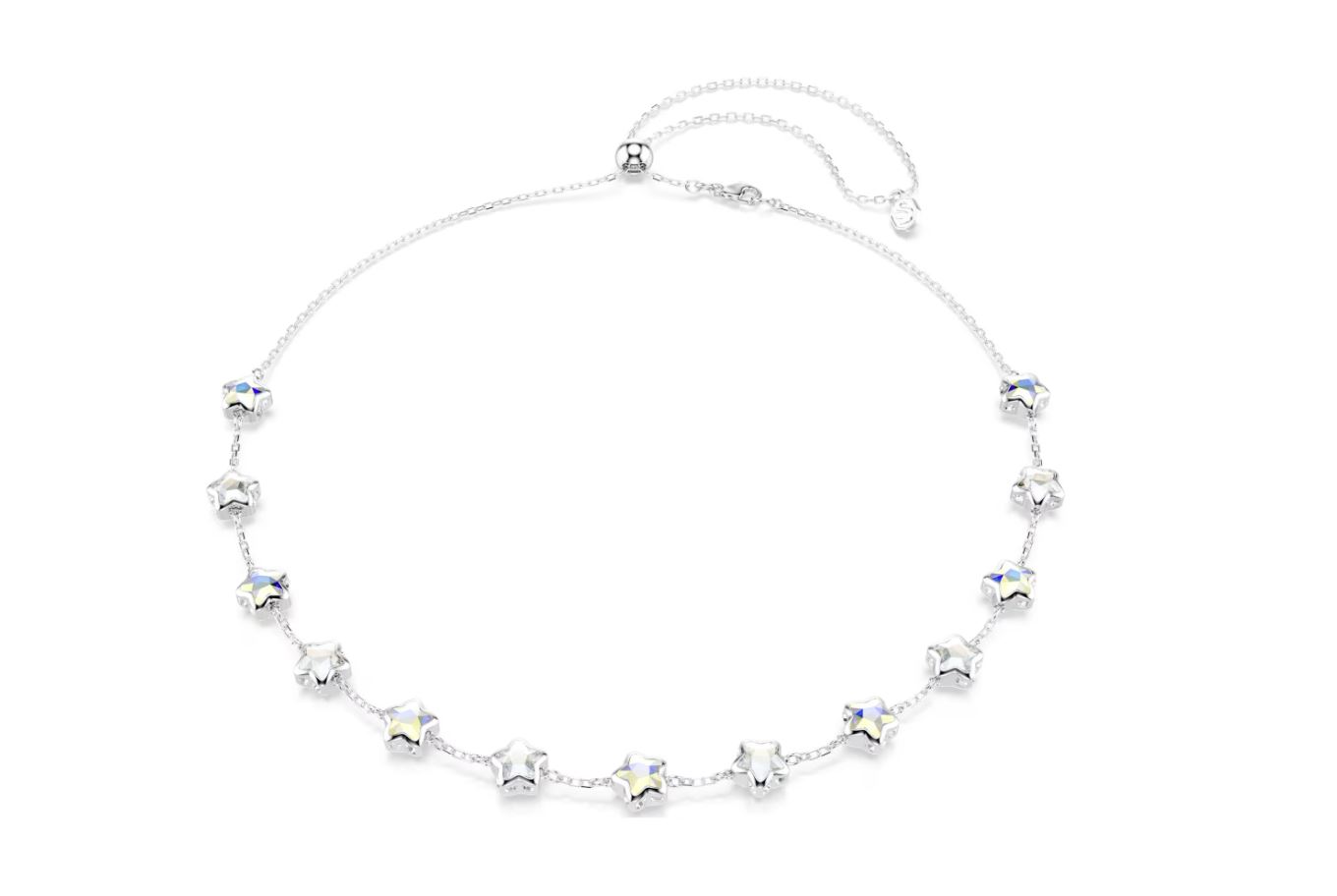 Chroma necklace Mixed cuts, Star, White, Rhodium plated