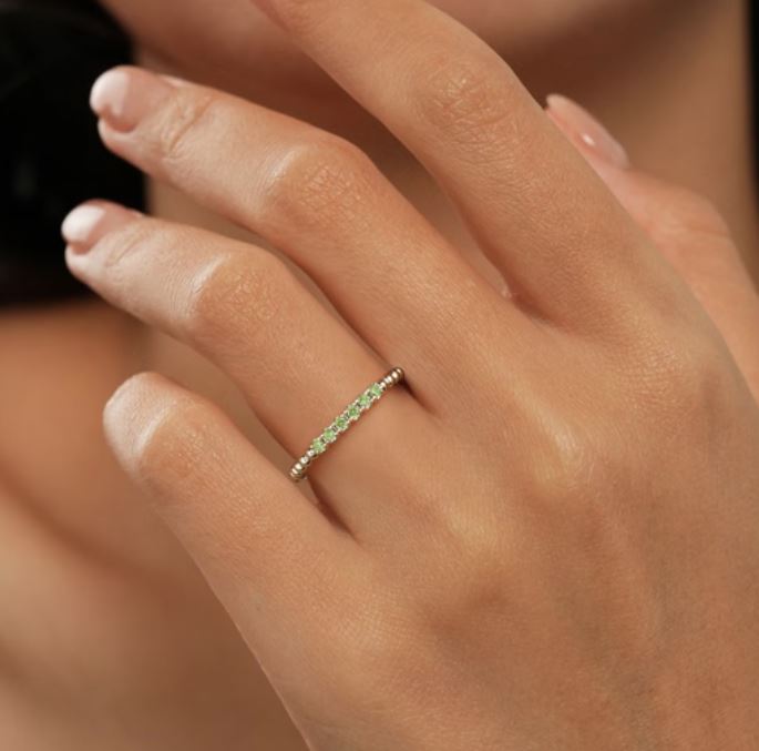 Preorder – 14K Yellow Gold Bujukan Bead and Peridot Stackable Ring - Image 2
