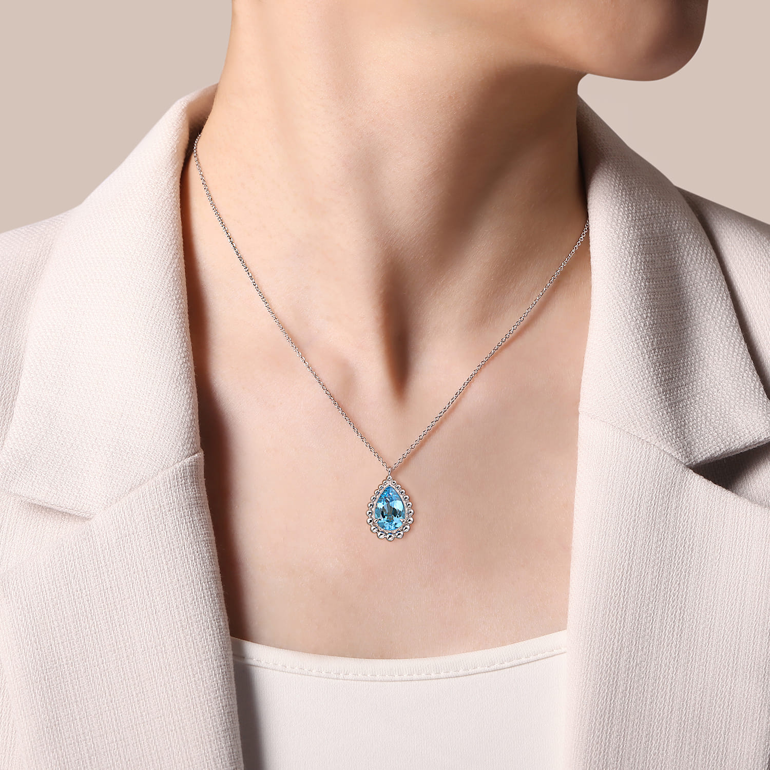 925 Sterling Silver Swiss Blue Topaz Teardrop Pendant Necklace-Bujukan - Image 3