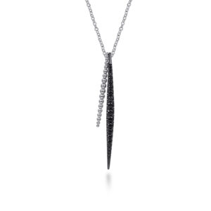 925 Sterling Silver Bujukan Beads and Graduating Black Spinel Double Spike Pendant Necklace