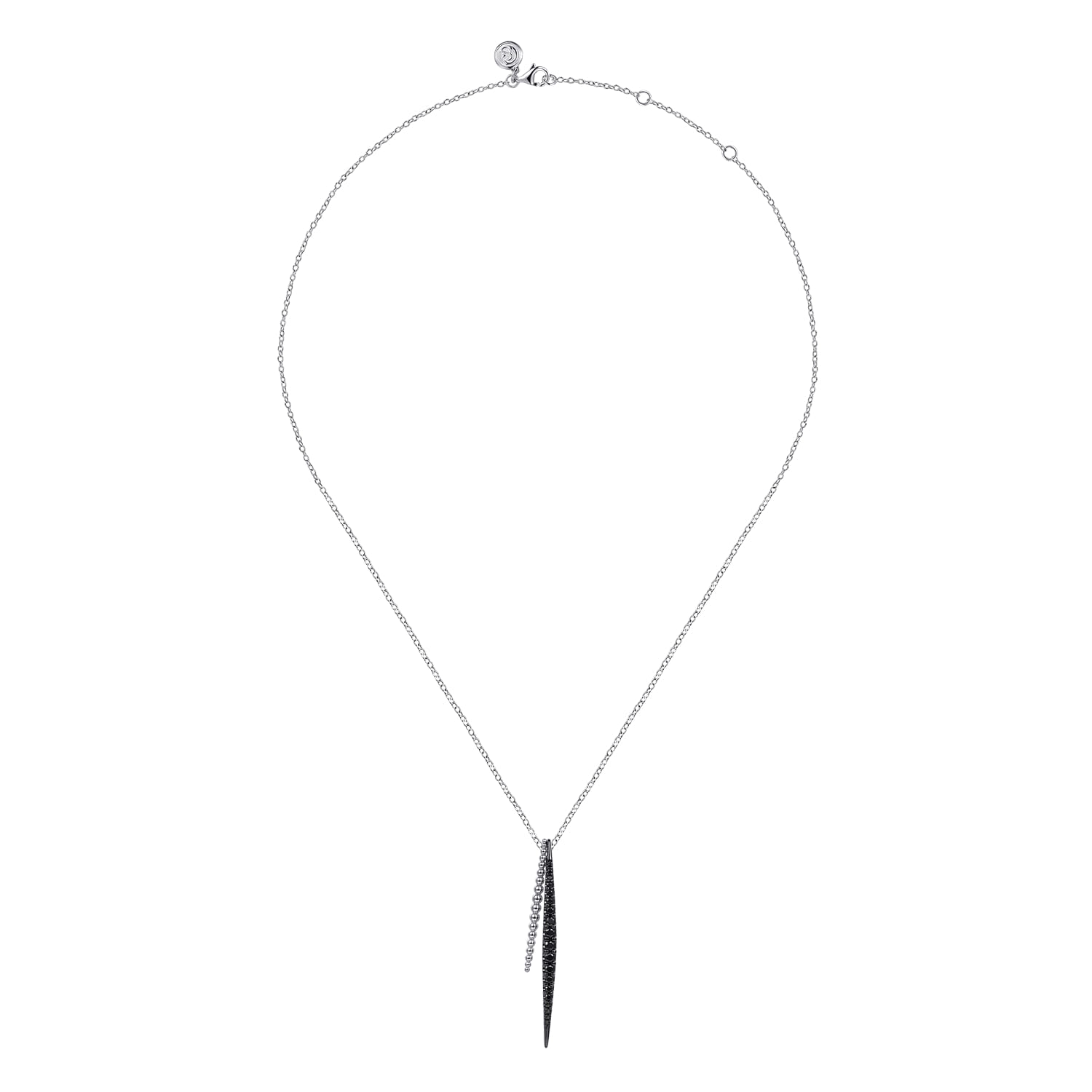 925 Sterling Silver Bujukan Beads and Graduating Black Spinel Double Spike Pendant Necklace - Image 2