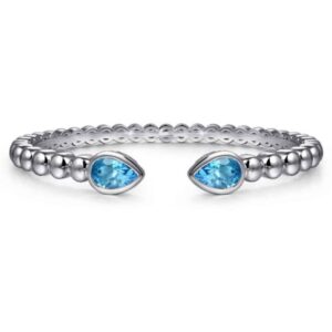 925 Sterling Silver Bujukan and Pear Shape Blue Topaz Split Bangle Bracelet