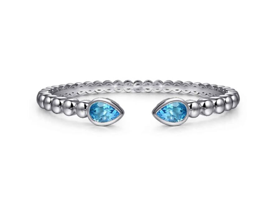 925 Sterling Silver Bujukan and Pear Shape Blue Topaz Split Bangle Bracelet