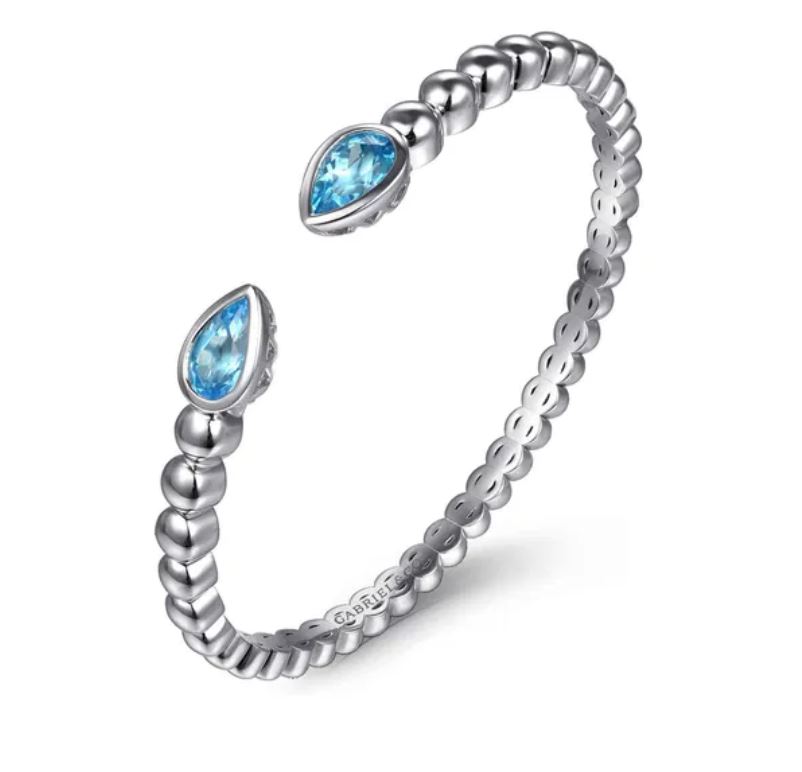 925 Sterling Silver Bujukan and Pear Shape Blue Topaz Split Bangle Bracelet - Image 2