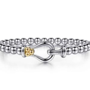 Strides - 14K Yellow Gold and 925 Sterling Silver Bujukan Stirrup Bangle Bracelet