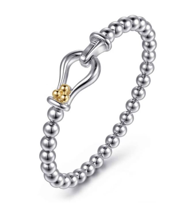 Strides - 14K Yellow Gold and 925 Sterling Silver Bujukan Stirrup Bangle Bracelet - Image 2