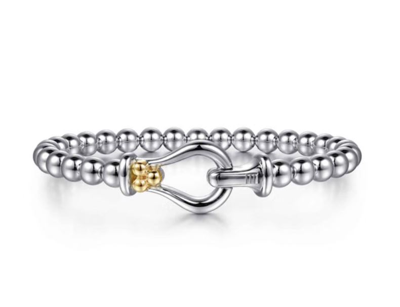 Strides - 14K Yellow Gold and 925 Sterling Silver Bujukan Stirrup Bangle Bracelet