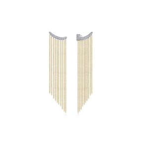14K White Yellow Gold Diamond and Tassel Stud Earrings